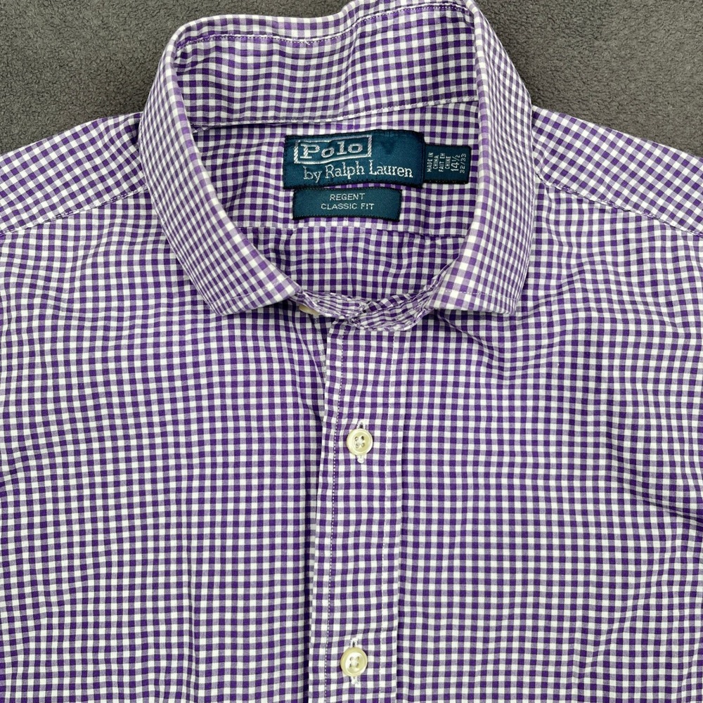 Polo Ralph Lauren Regent Shirt Mens 14.5 32/33 Purple Gingham Classic Fit Button